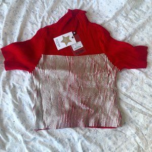 ZIZTAR Short-Sleeve Red Knit Turtleneck with Metallic Accents